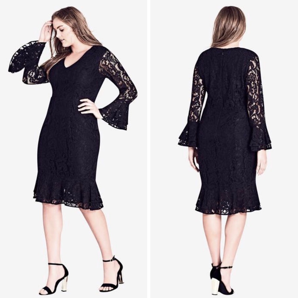 City Chic | Black Lace Long Sleeve Dress